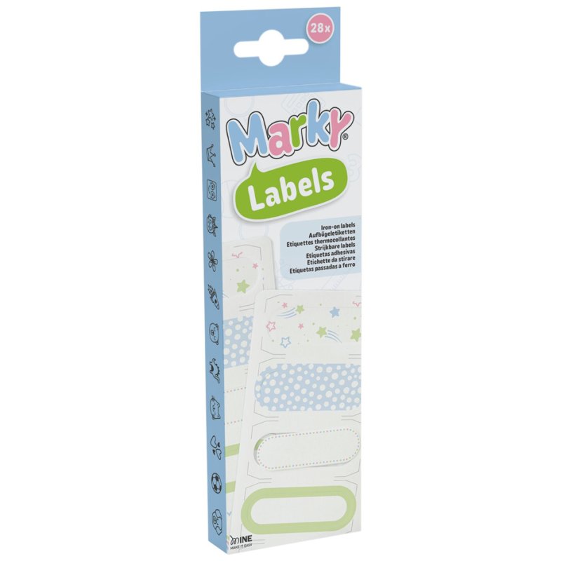 COLOP étiquettes textiles Marky, 28 pièces, 7 modèles, lavable 90°C