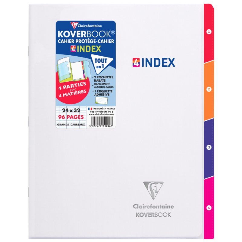 Clairefontaine cahier scolaire, 4 index, 240×320 mm, 96 pages