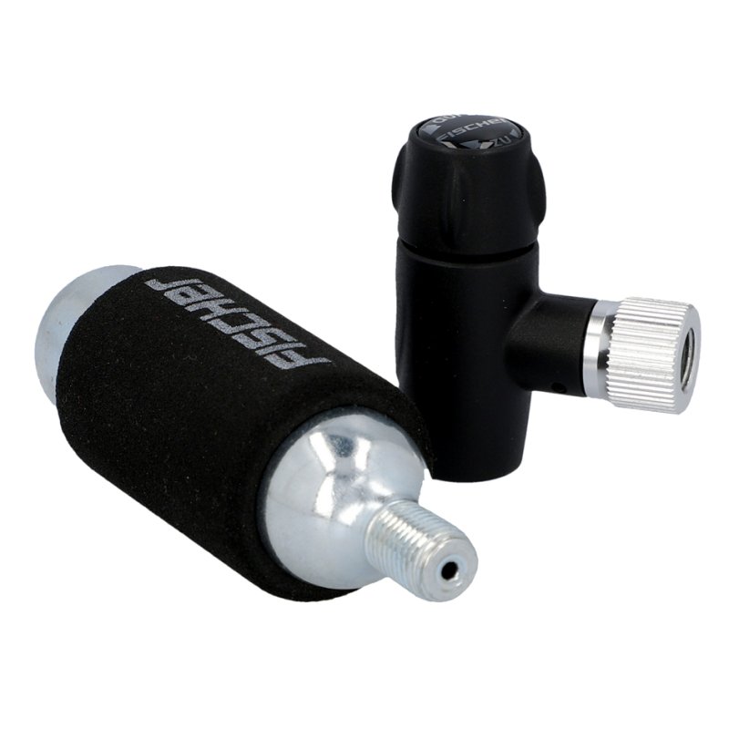 FISCHER pompe à vélo avec cartouche CO2, tête de pompe universelle, gonflage ultra-rapide