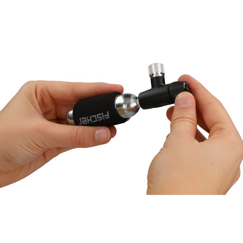 FISCHER pompe à vélo avec cartouche CO2, tête de pompe universelle, gonflage ultra-rapide