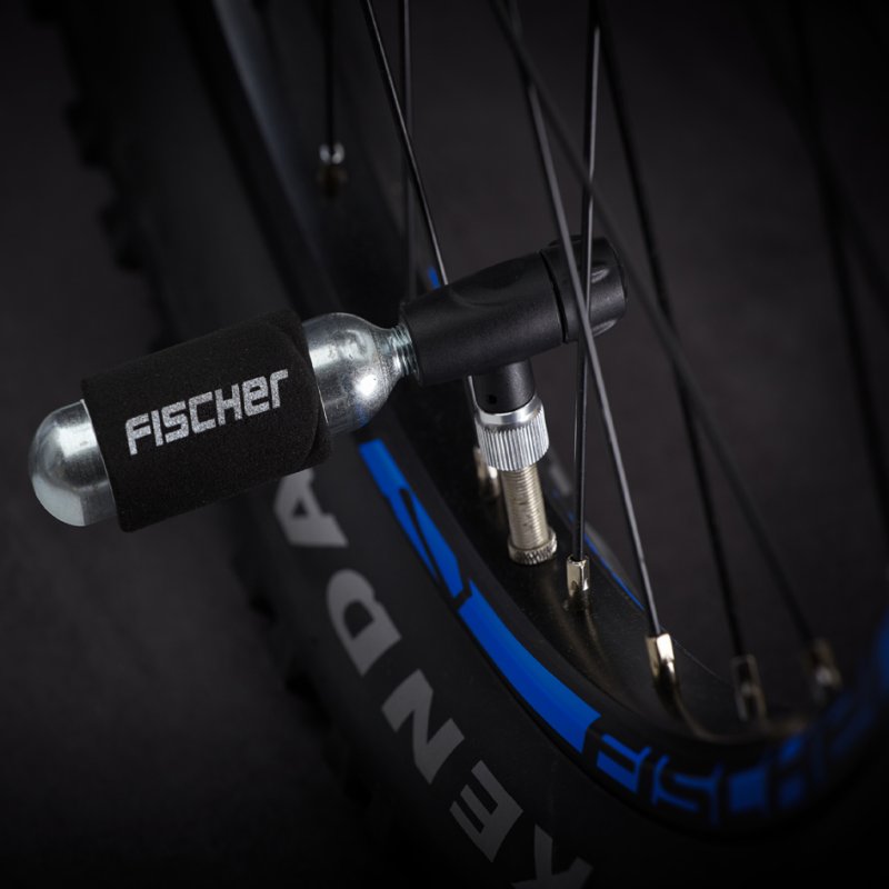 FISCHER pompe à vélo avec cartouche CO2, tête de pompe universelle, gonflage ultra-rapide