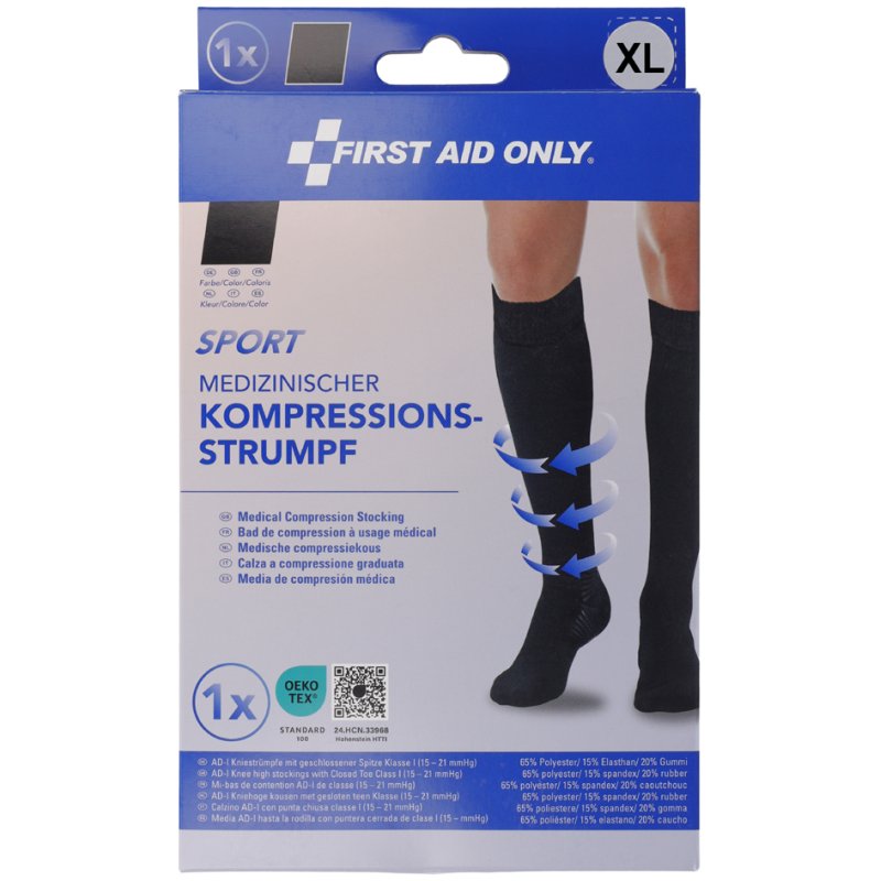 FIRST AID ONLY compressiekous sport, kniehoog, zwart, maat M