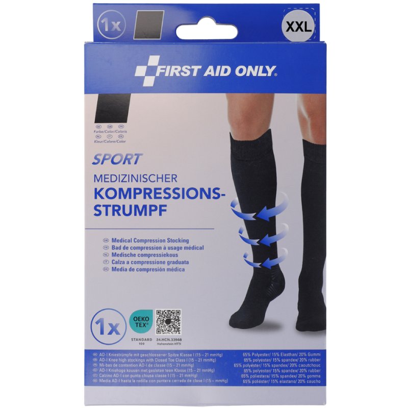 FIRST AID ONLY compressiekous sport, kniehoog, zwart, maat M