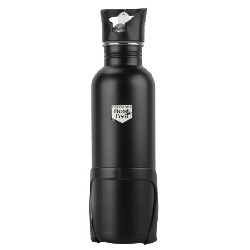 FISCHER Gourde, noir, acier inoxydable, avec support