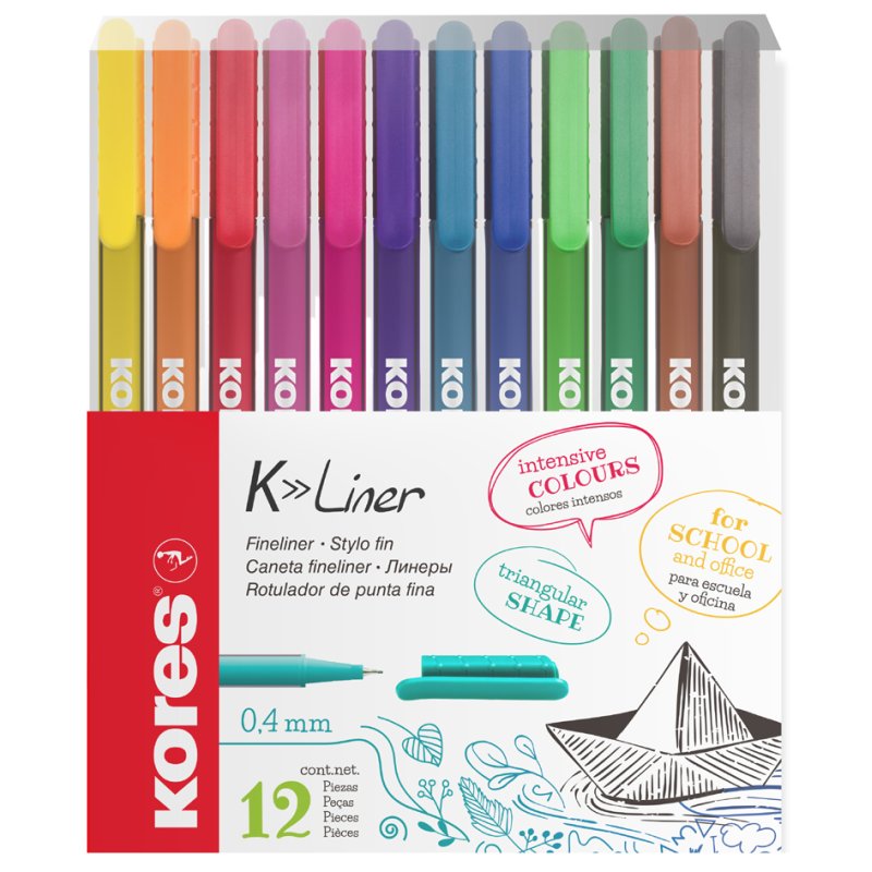 Kores fineliner K-Liner, assorted colours, 12 pieces
