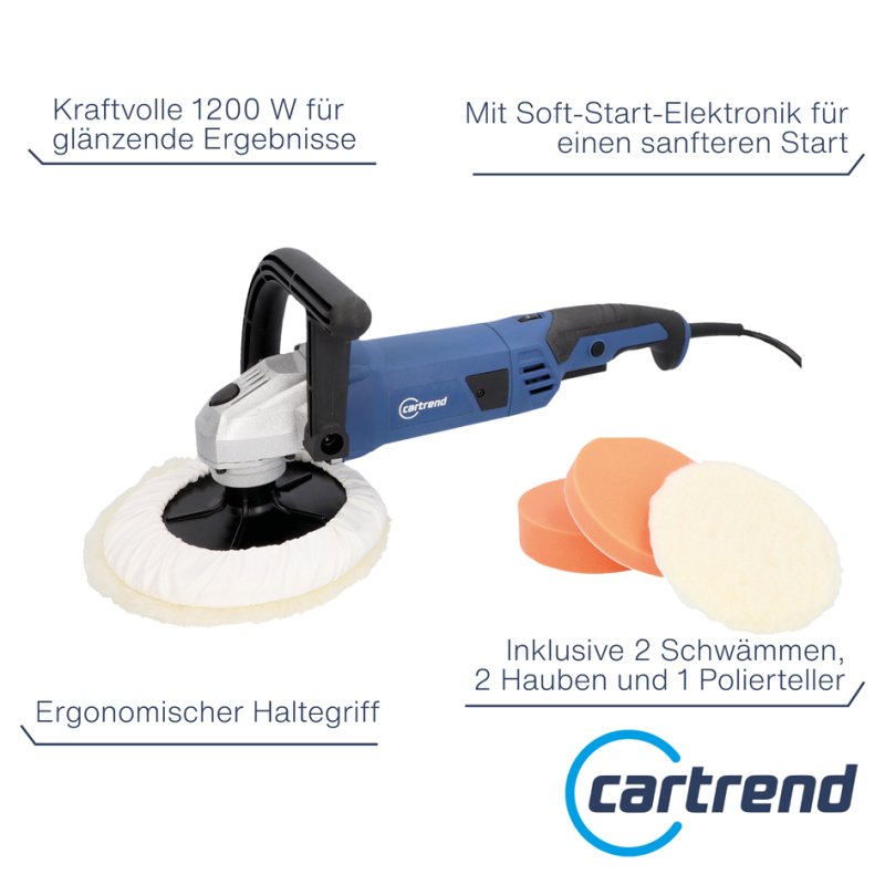 Cartrend machine à polir 180 mm, bleu, poignée antidérapante, incl. pads