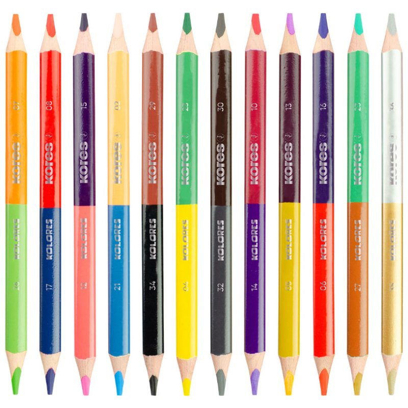 Kores Kolores Jumbo Duo crayons de couleur, 12 pièces, étui avec taille-crayon