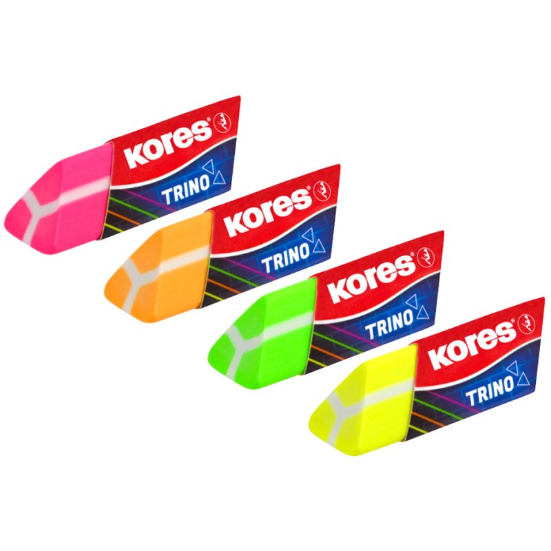 Kores Trino gum, plastique, triangulaire, 4 couleurs néon