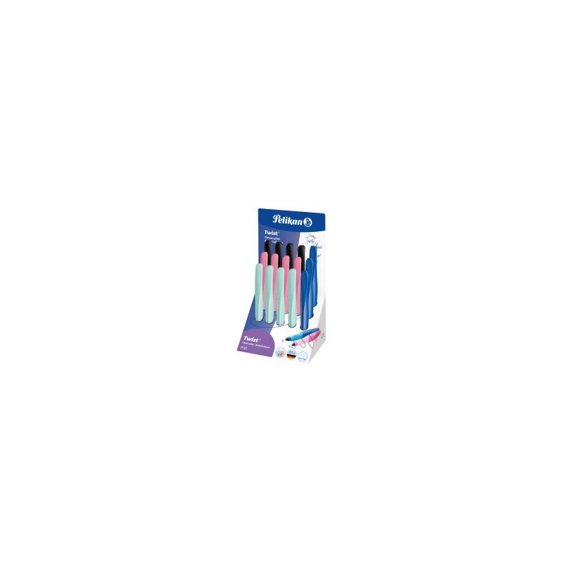 Pelikan Twist rollerpen, toonbankdisplay, uitwisbare blauwe inkt, 15 stuks