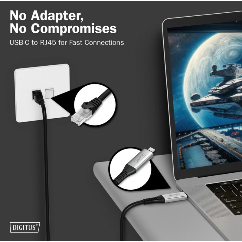 DIGITUS USB 3.2 ethernetkabel, USB-C naar RJ45, zwart