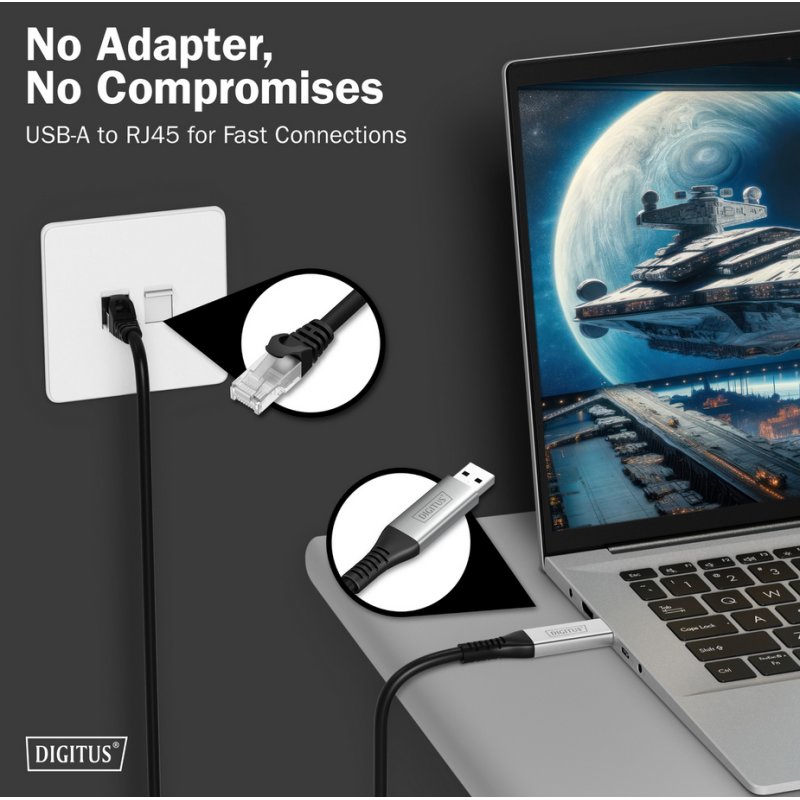 DIGITUS Câble ethernet USB 3.2, USB-A vers RJ45, noir, 2,0 m