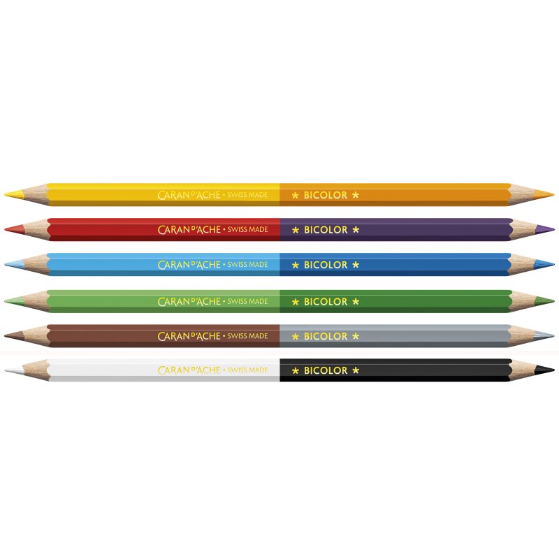 CARAN D'ACHE SWISSCOLOR BICOLOR watercolour colouring pencils, two-coloured, 6 pieces, 12 colours