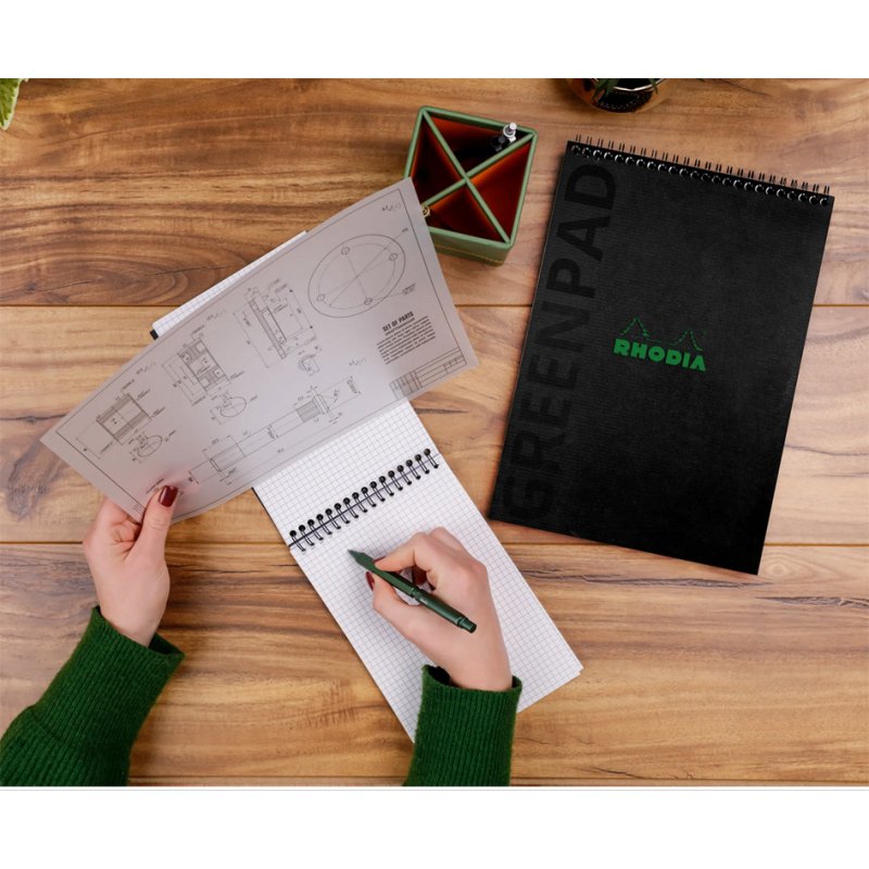 RHODIA bloc-notes spiralé GREENPAD, A5+, ligné, noir, 80 feuilles