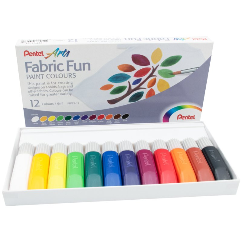 Pentel Arts Fabric Fun fabric paint, set of 12 colours, washable up to 60°C