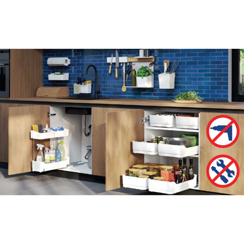 tesa KITCHEN tiroir de cuisine coulissant latéral, blanc, plastique, 210×485×450 mm