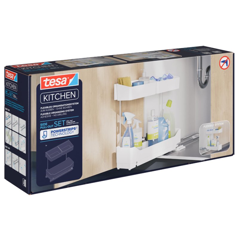 tesa KITCHEN tiroir de cuisine coulissant latéral, blanc, plastique, 210×485×450 mm