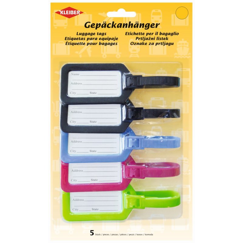 KLEIBER luggage tags, plastic, 5 pieces, assorted colours