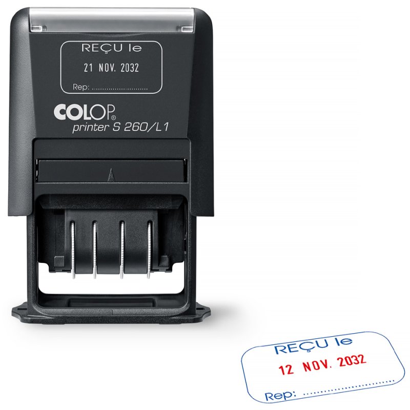 COLOP date stamp Printer S260 G, self-inking, PAYÉ le, blue/red