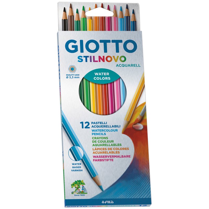 GIOTTO STILNOVO ACQUARELL crayons de couleur aquarelle, hexagonaux, 3,3 mm, 12 pièces
