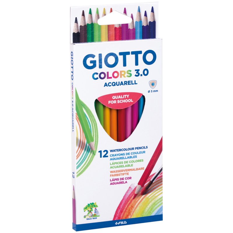 GIOTTO Colors 3.0 crayons de couleur aquarelle, 12 pièces, 3,0 mm