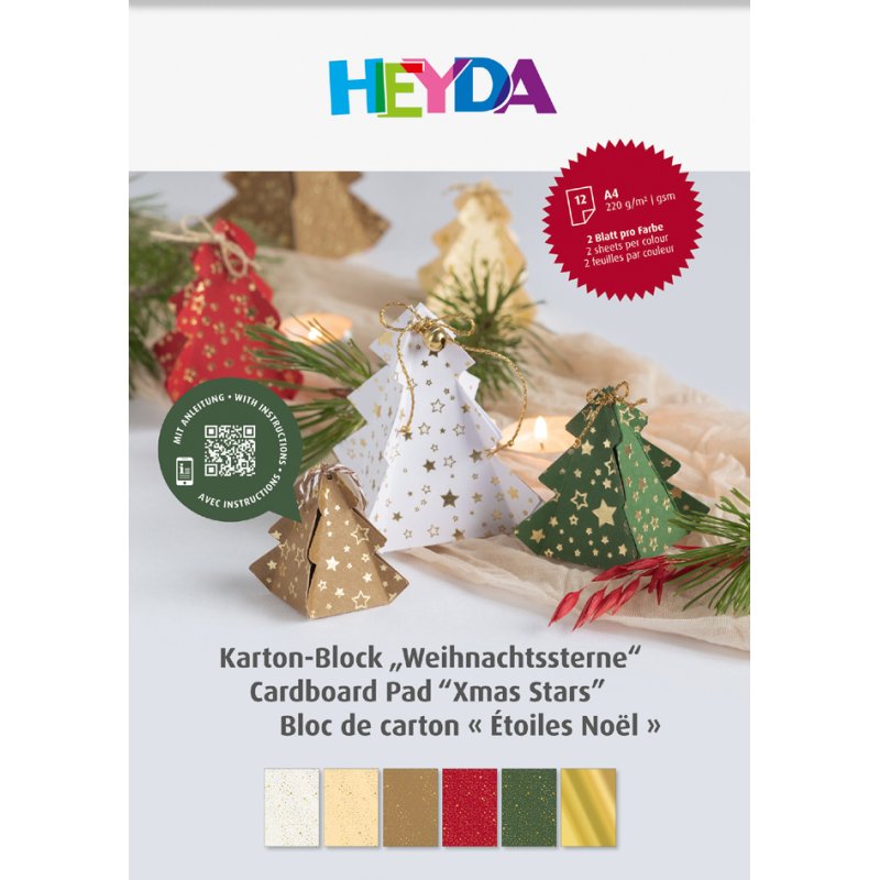 HEYDA knutselkarton blok Kerststerren, A4, 12 vellen, 220 g/m²