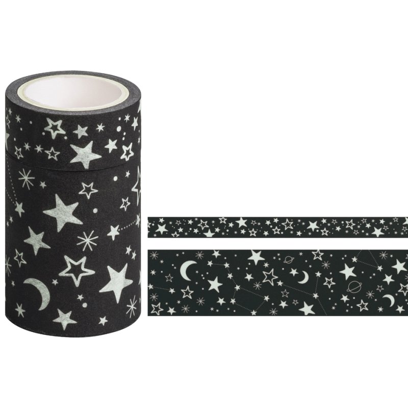 HEYDA decoratie plakband glow in the dark feeën, nachtlichtgeel/zwart, 15mm+45mm×3m, 2 rollen