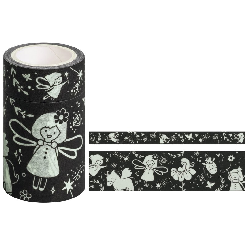HEYDA decoratie plakband glow in the dark feeën, nachtlichtgeel/zwart, 15mm+45mm×3m, 2 rollen