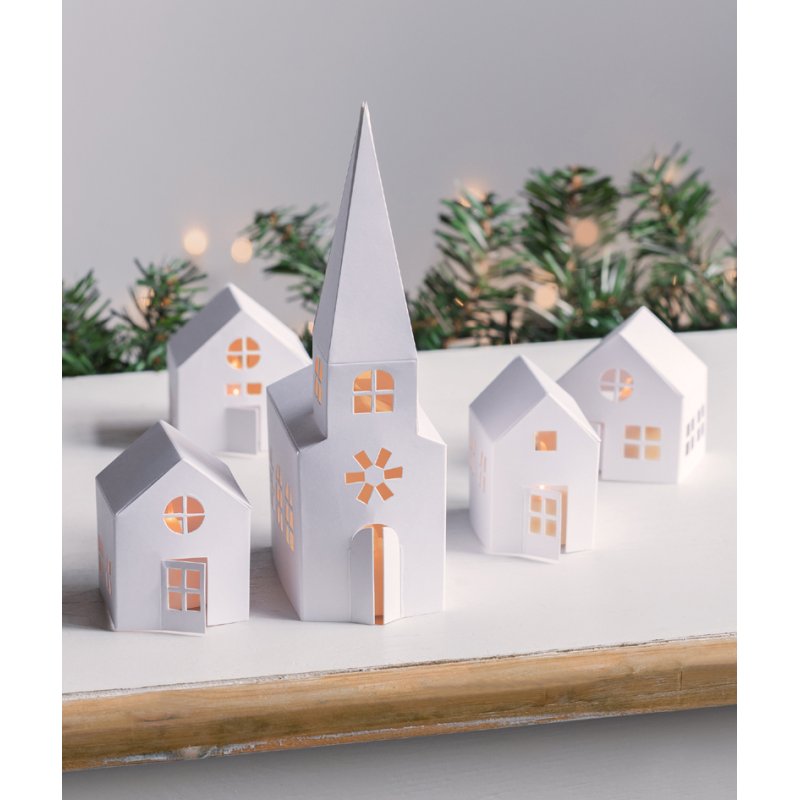 HEYDA knutselset Lichtdorp Huizen & Kerk, wit karton, 350 g/m², 5-delig