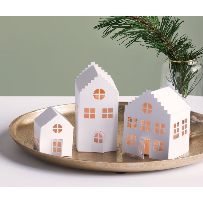 HEYDA knutselset lichtdorp huisjes, karton, wit, 3-delig