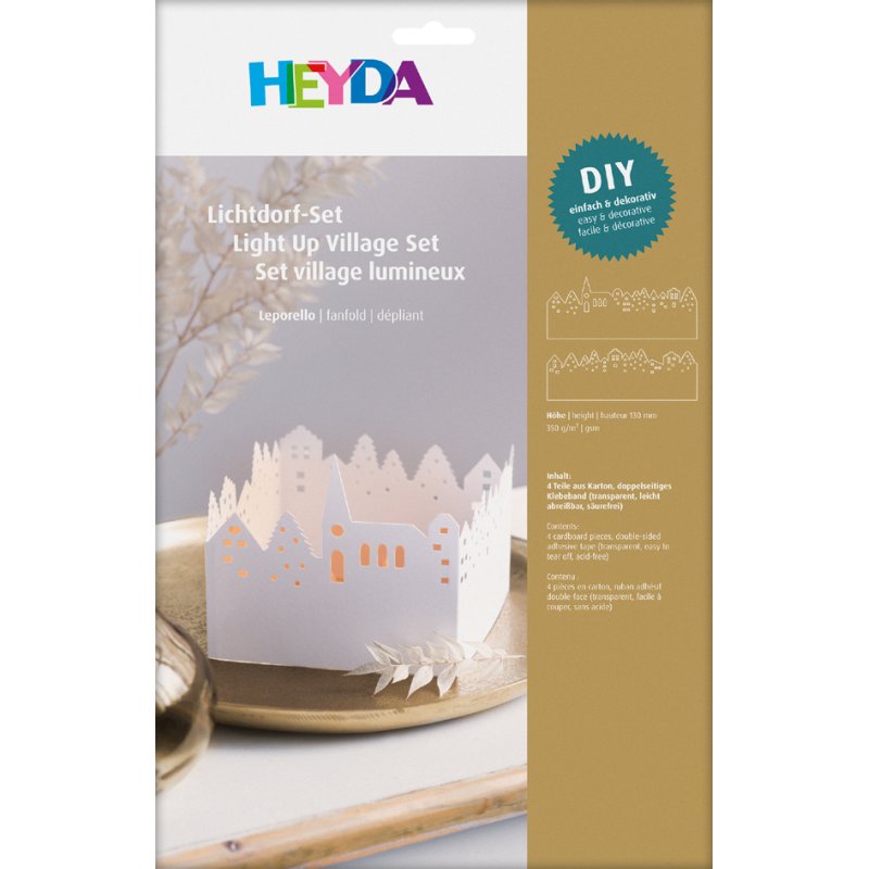 HEYDA knutselset Lichtdorp Leporello, wit, 130 mm, 4-delig