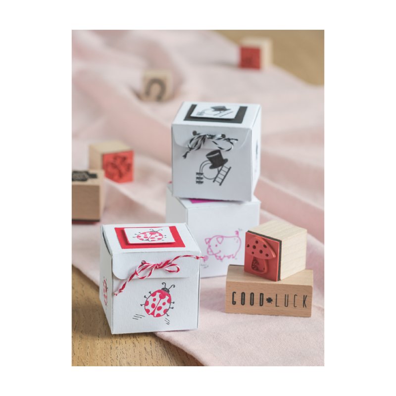 HEYDA ensemble de tampons Bonheur, boîte transparente, 12 tampons
