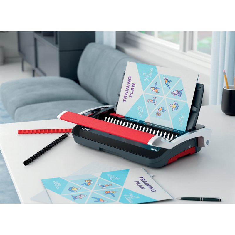 GBC CombBind CB15 binding machine, black/red/silver, A4, 15 sheet punching capacity