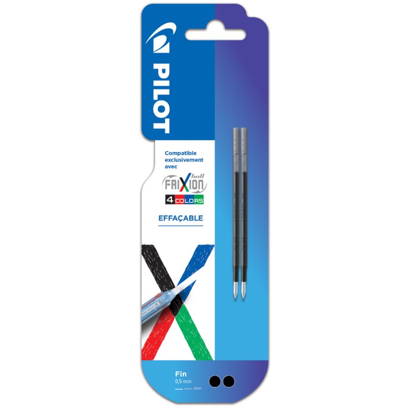 PILOT Frixion 4 Colors recharge, noir, 0,25 mm, 2 pièces