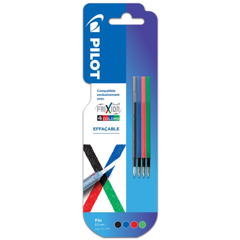 PILOT Frixion 4 Colors recharge, noir, 0,25 mm, 2 pièces