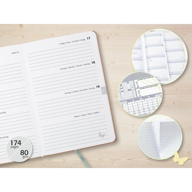 sigel Agenda Hebdomadaire Jolie Pure 2027 Moonlight Ginkgo, A6, 95 x 150 mm, couverture rigide papier kraft