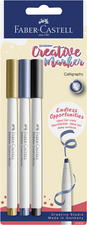 Faber-Castell Goldfaber Creative markers, calligraphy wedge tip, black/gold/blue, 3 pieces