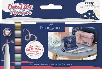 Faber-Castell Creative crayons GOLDFABER, boîtier 6 pièces Happy Celebration, pointe pinceau