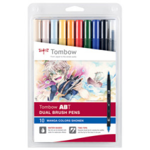 TOMBOW ABT Dual Brush Pen set Manga, dubbele punt, waterbasis, 10 stuks