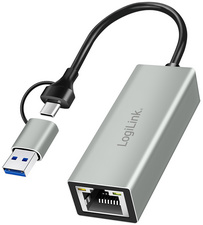 LogiLink USB-C to Gigabit Ethernet adapter, 2-in-1 USB connection