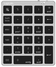 LogiLink Bluetooth numeric keypad, grey, wireless, 28 keys
