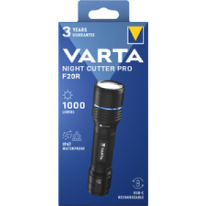 VARTA Premium zaklamp NIGHT CUTTER PRO F20R, herlaadbaar, zwart, IP67