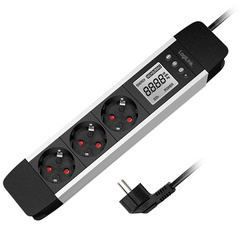 LogiLink power strip with LCD display, 3-way, black/silver, 1.4 m