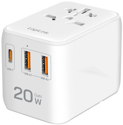 LogiLink adaptateur universel de voyage EU/AUS/US/UK, 20 Watt, blanc