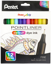 Pentel Fineliner POINTLINER set de couleurs, 0,4 mm, 12 pièces
