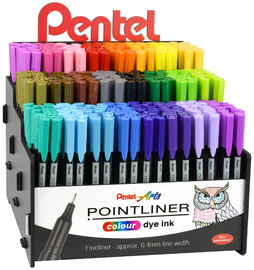 Pentel fineliner POINTLINER encre de couleur, 0,4 mm, 24 couleurs assorties, 288 pièces