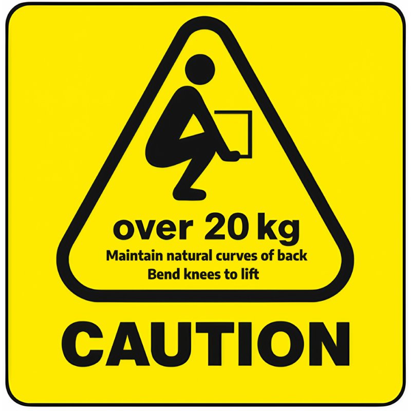 rillprint waarschuwingsetiketten CAUTION OVER 20 KG, permanent klevend, geel/zwart, 75×75 mm