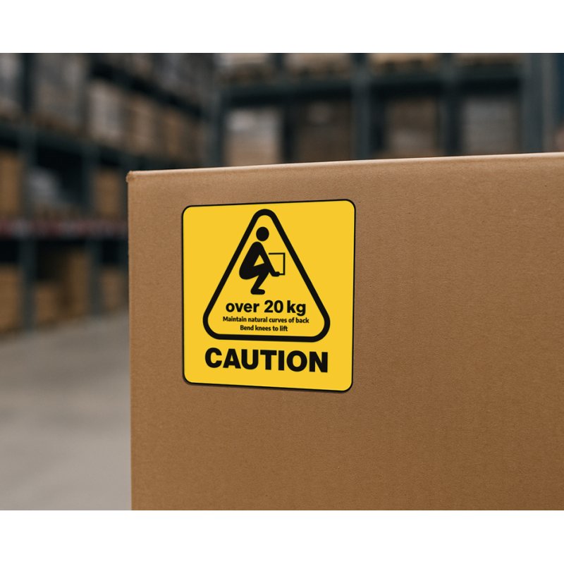 rillprint waarschuwingsetiketten CAUTION OVER 20 KG, permanent klevend, geel/zwart, 75×75 mm
