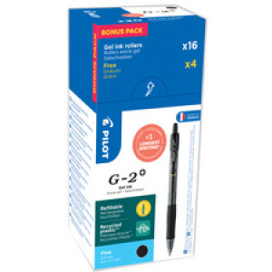 PILOT gelpen G-2 PLUS 05, navulbaar, blauw, 20 stuks