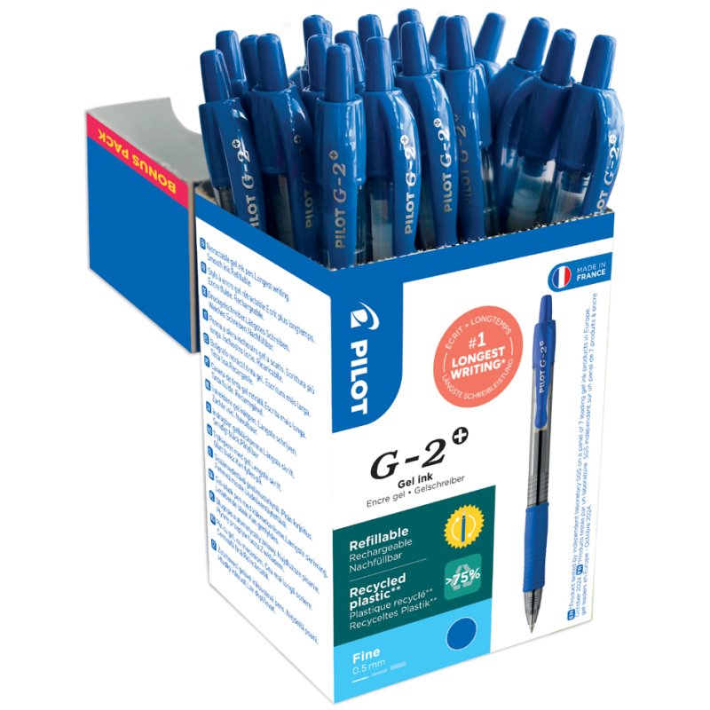 PILOT gelpen G-2 PLUS 05, navulbaar, zwart, 20 stuks