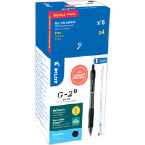 PILOT gelpen G-2 PLUS 07, navulbaar, zwart, 20 stuks